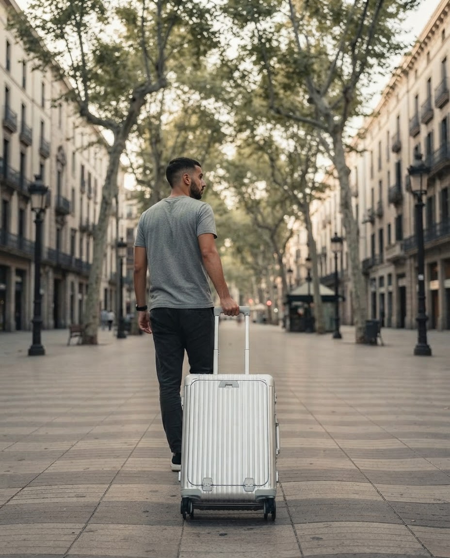 Valise cabine Valigo sur une avenue de Barcelone